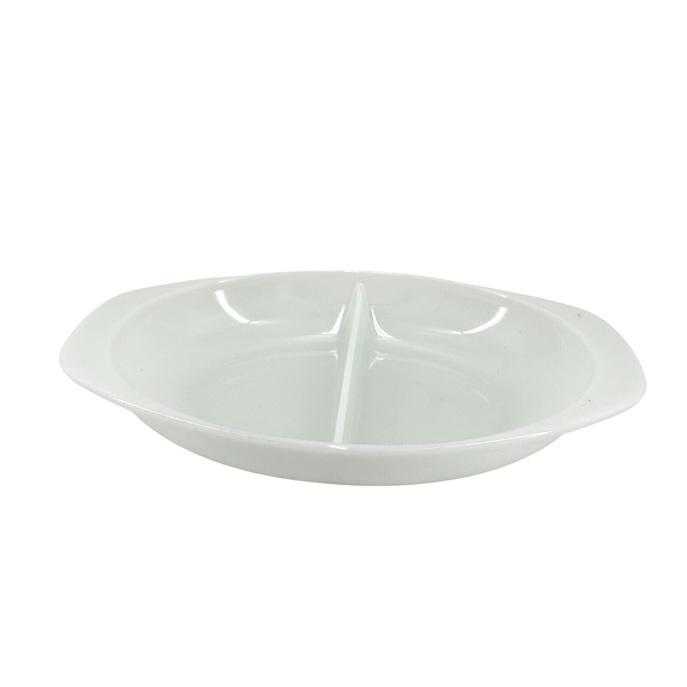 Vintage Pyrex White Divided Oval Serving‎ Dish 1.5 Qt USA Mid Century